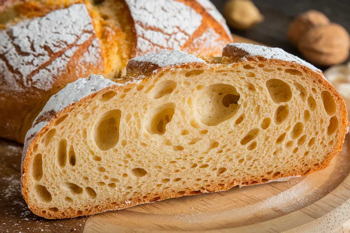Sliced crusty sourdough loaf from a commercial bread supplier in Tempe, AZ